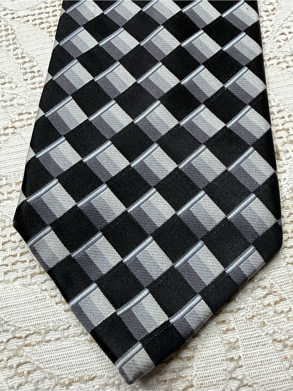 Platinum Designs Men's Tie in gray, black, and white handmade silk